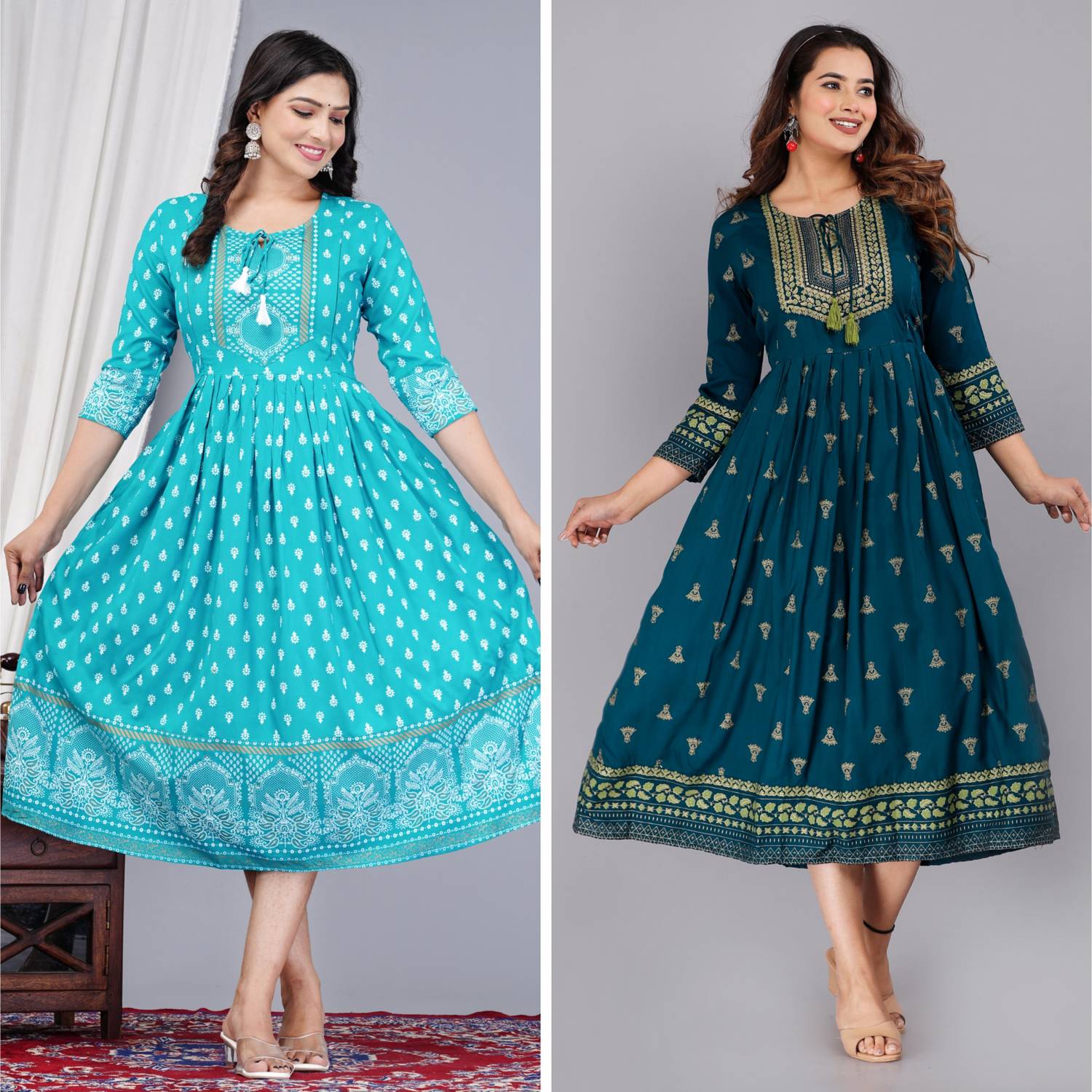 Vorcia Febtex Pack of 2 Women Embellished Viscose Rayon Anarkali