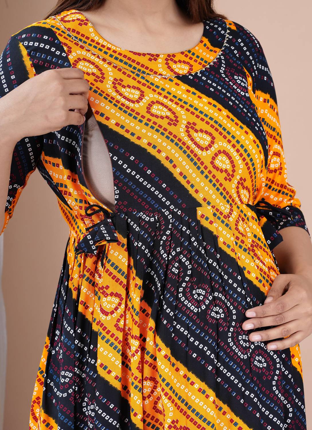 Madfury Women Printed Viscose Rayon Anarkali Kurta (Yellow, Black