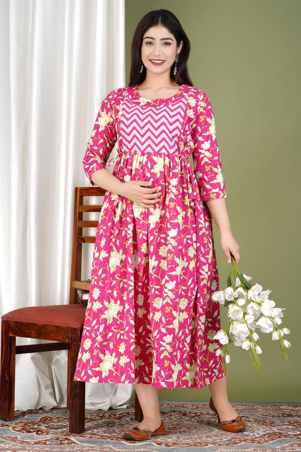 FASHION CLOUD Women Printed Pure Cotton Anarkali Kurta (Pink)