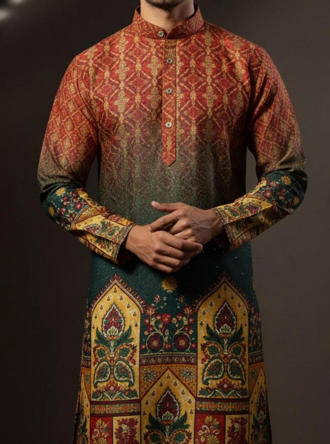 Image of Nirwear creation Men Printed, Embroidered Straight Kurta