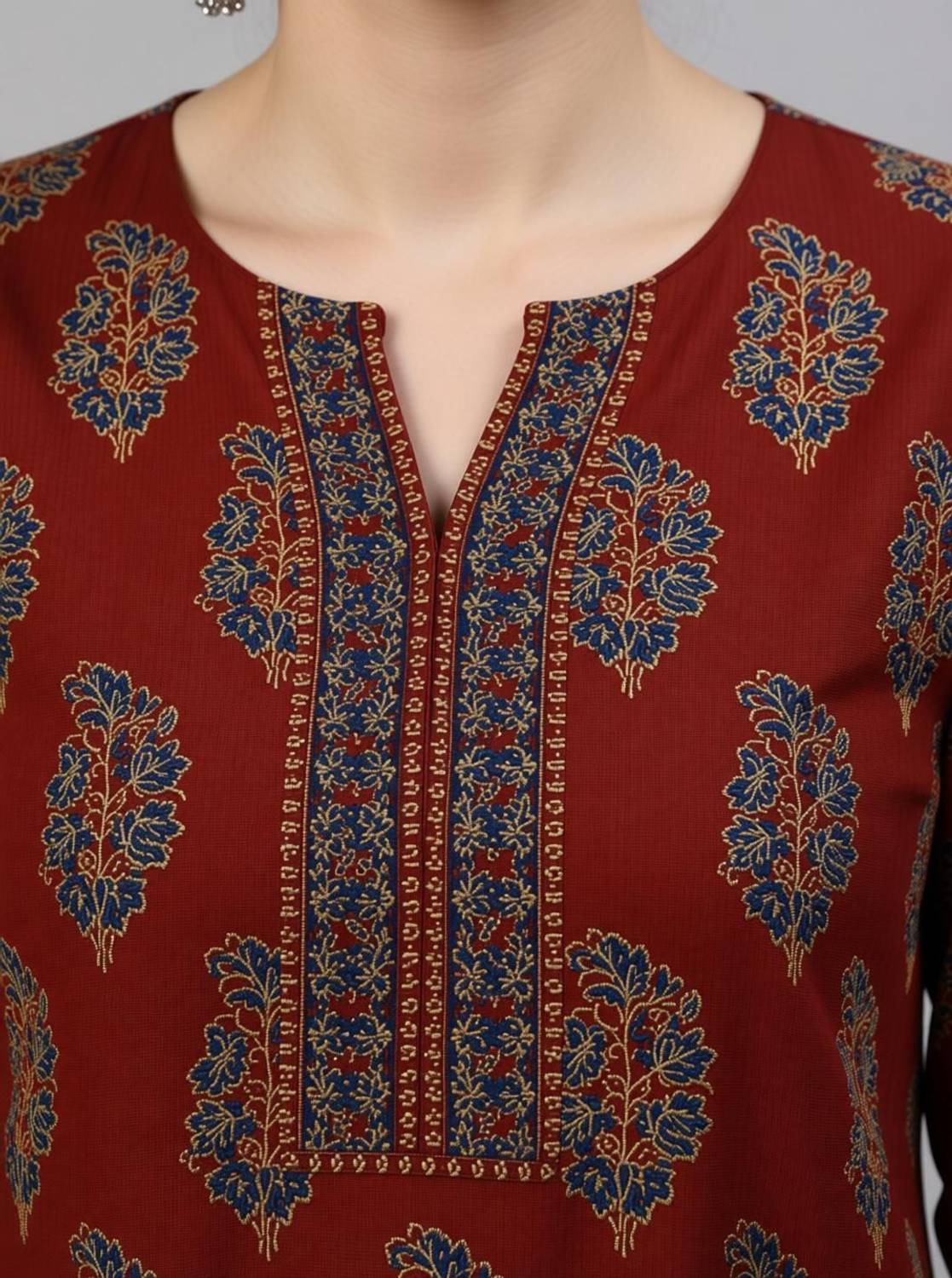 Fyunl Women Printed Straight Kurta Red - Image 2