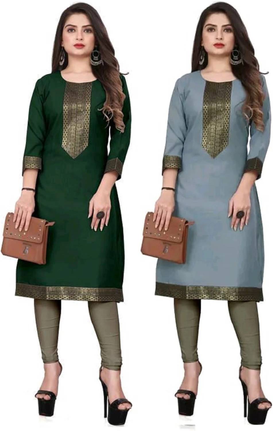 HEER CREATIONS Women Woven Design, Solid Straight Kurta