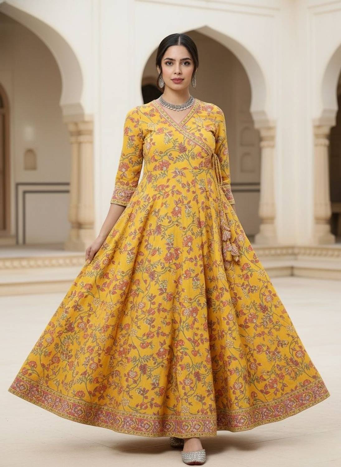 Sa Rasa Women Printed Pure Cotton Anarkali Kurta (Multicolor)