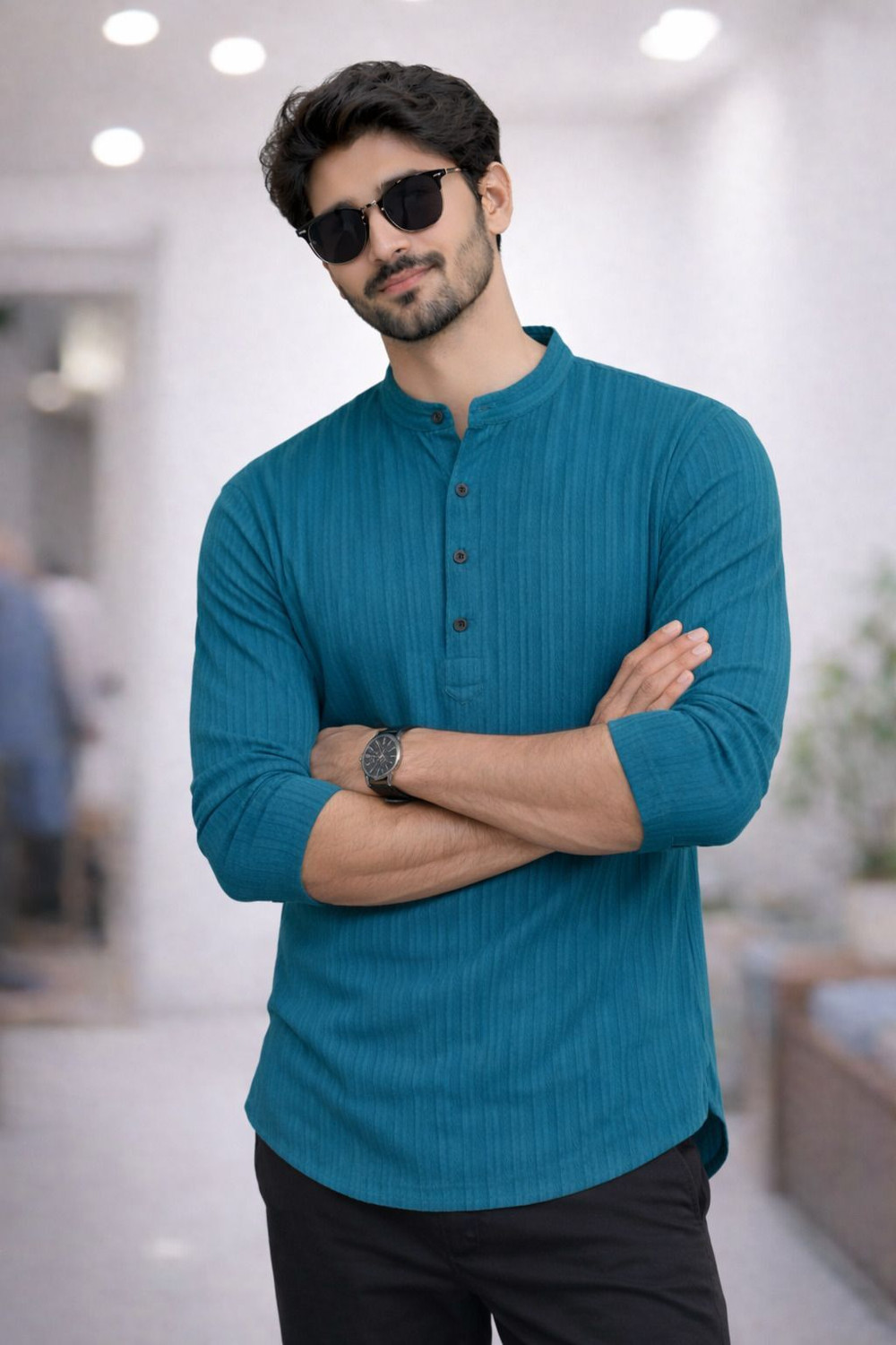 Image of STR CREATION Men Striped, Self Design Straight Kurta