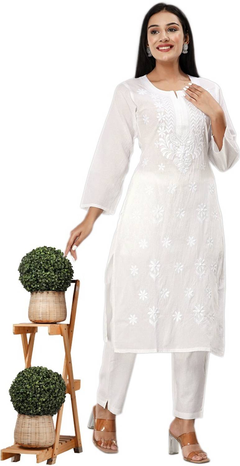 pesas Women Chikan Embroidery, Embroidered Pure Cotton Straight K