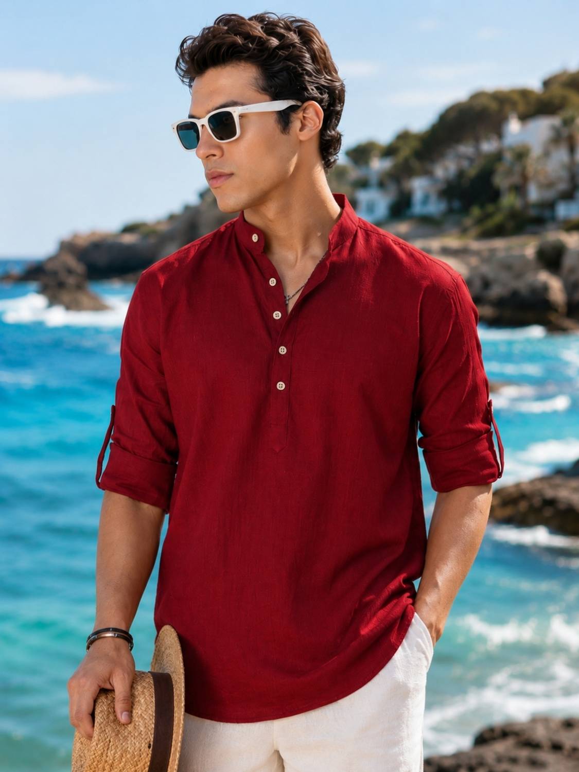 Majestic Men Red Straight Kurta - Image 1