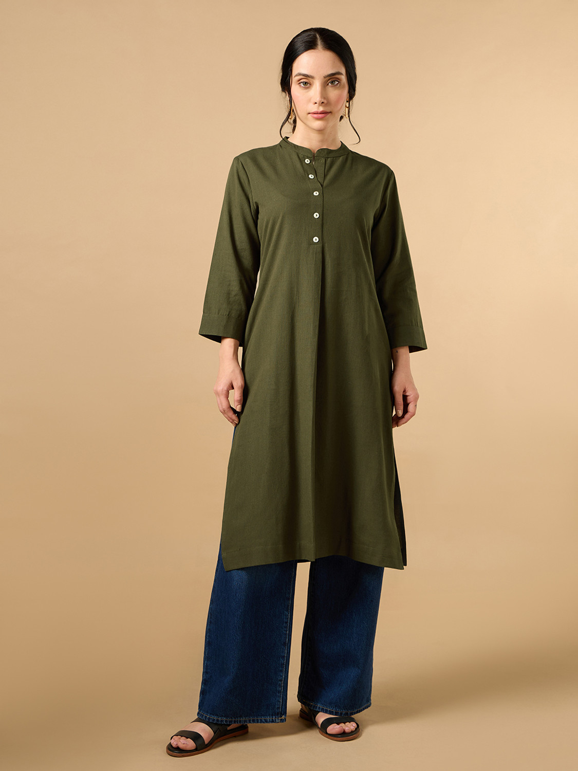 Image of COTTONS DAILY Women Solid Straight Kurta