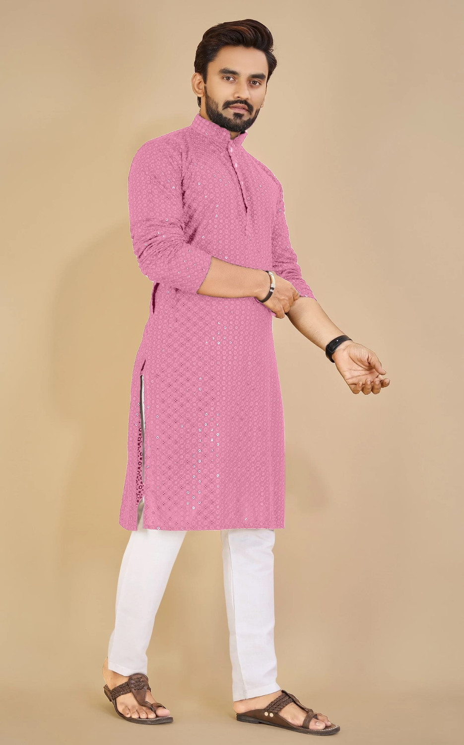Image of MENSKURTA Men Embellished Straight Kurta