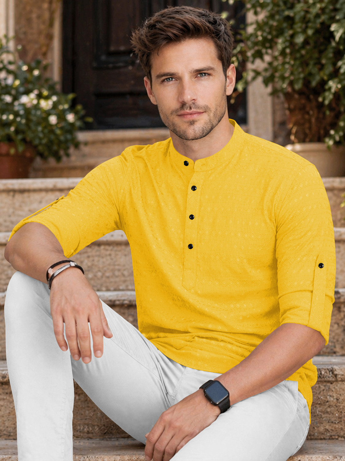 Image of VeBNoR Men Self Design Straight Kurta