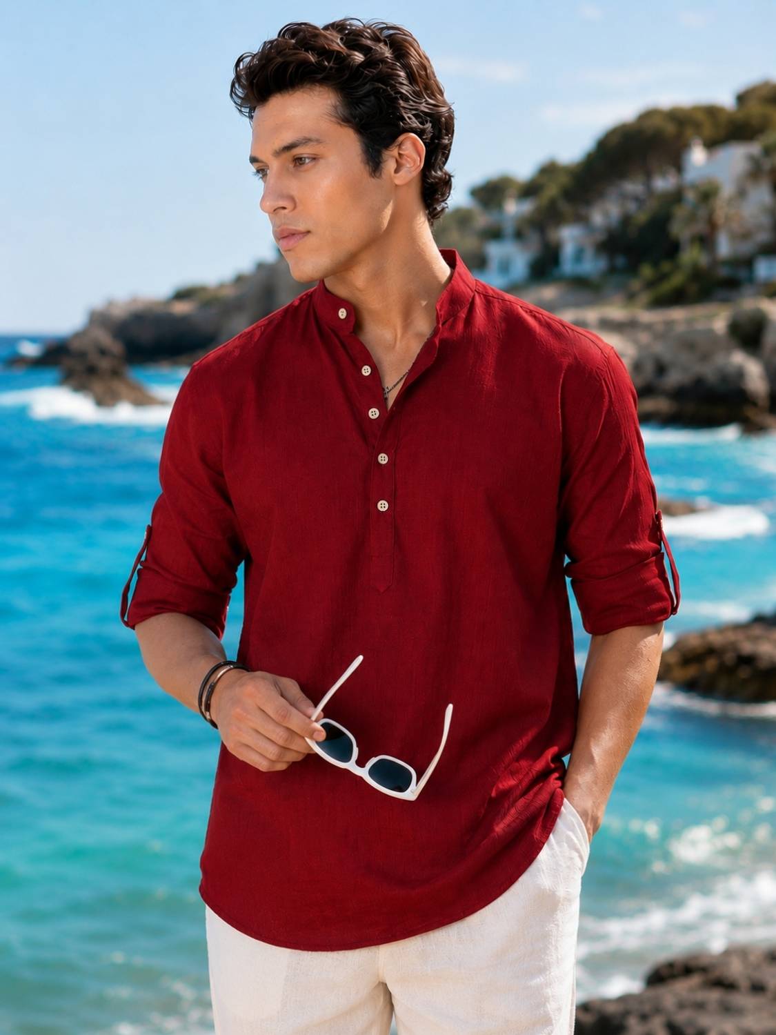 Majestic Men Red Straight Kurta - Image 3