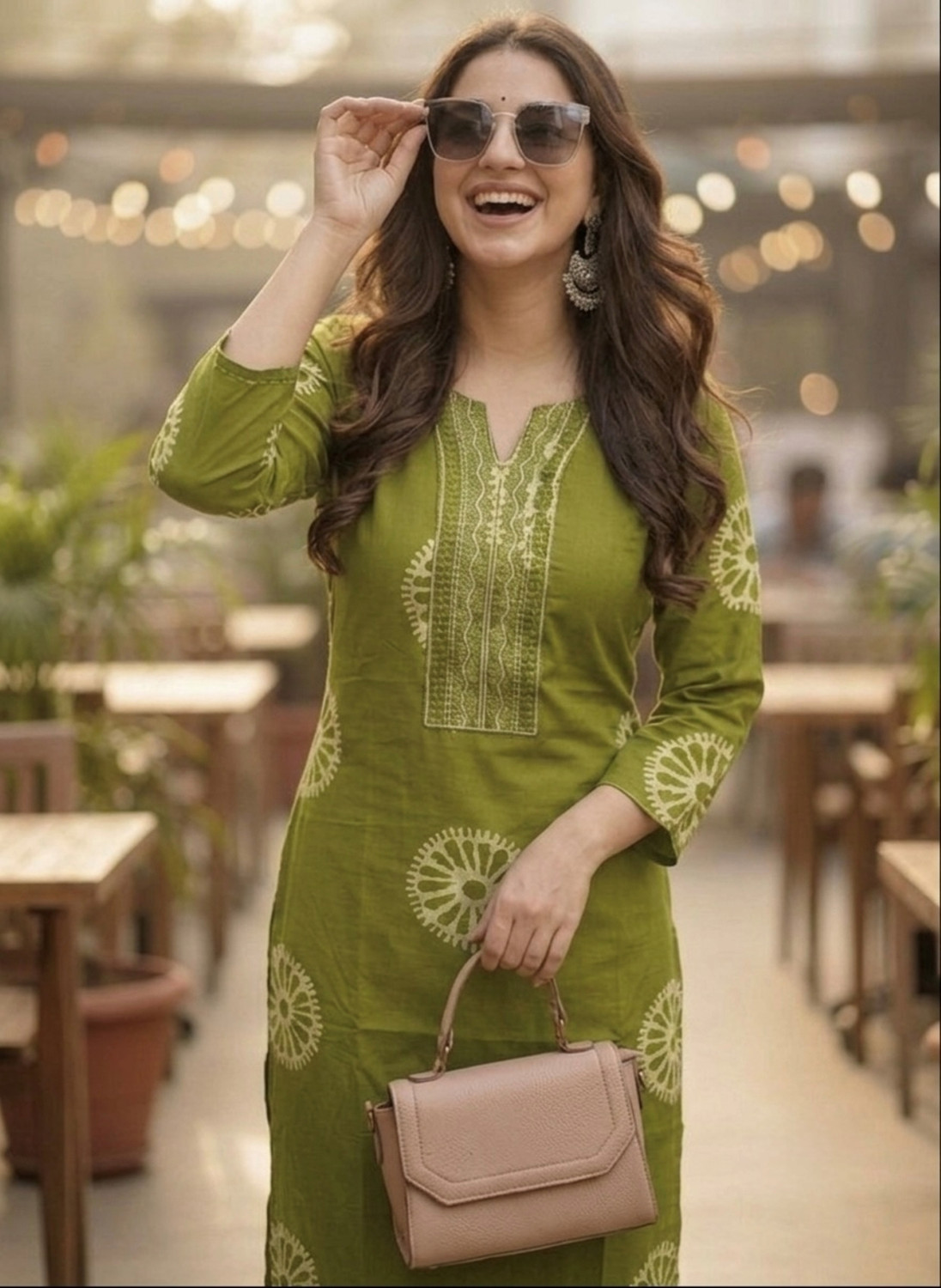 Image of Surhi Printed Pure Cotton Straight Kurta for Women (Green)
