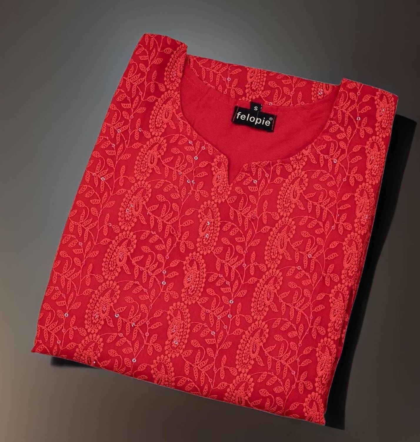 Umoly Women Chikan Embroidery Georgette Straight Kurta (Red)