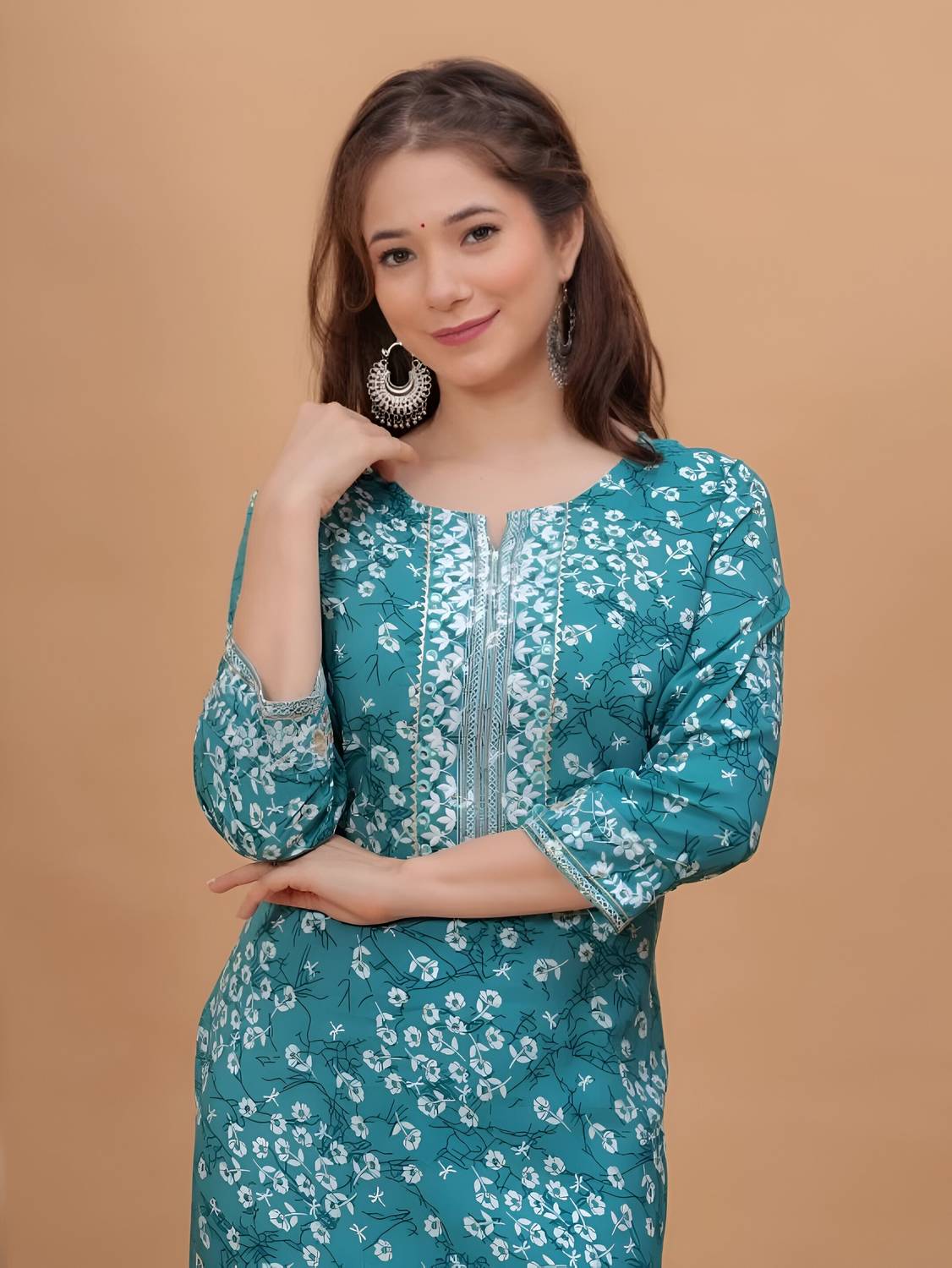 Wawlooks Women Printed Viscose Rayon Straight Kurta (Blue)
