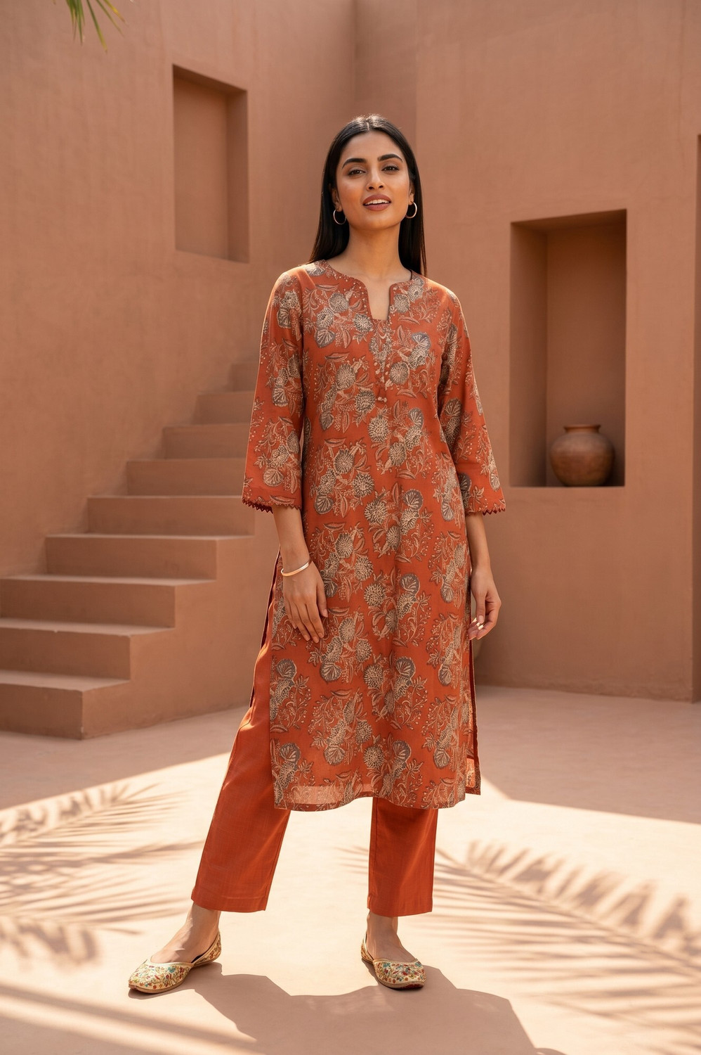 Image of Folksong Women Floral Print Straight Kurta