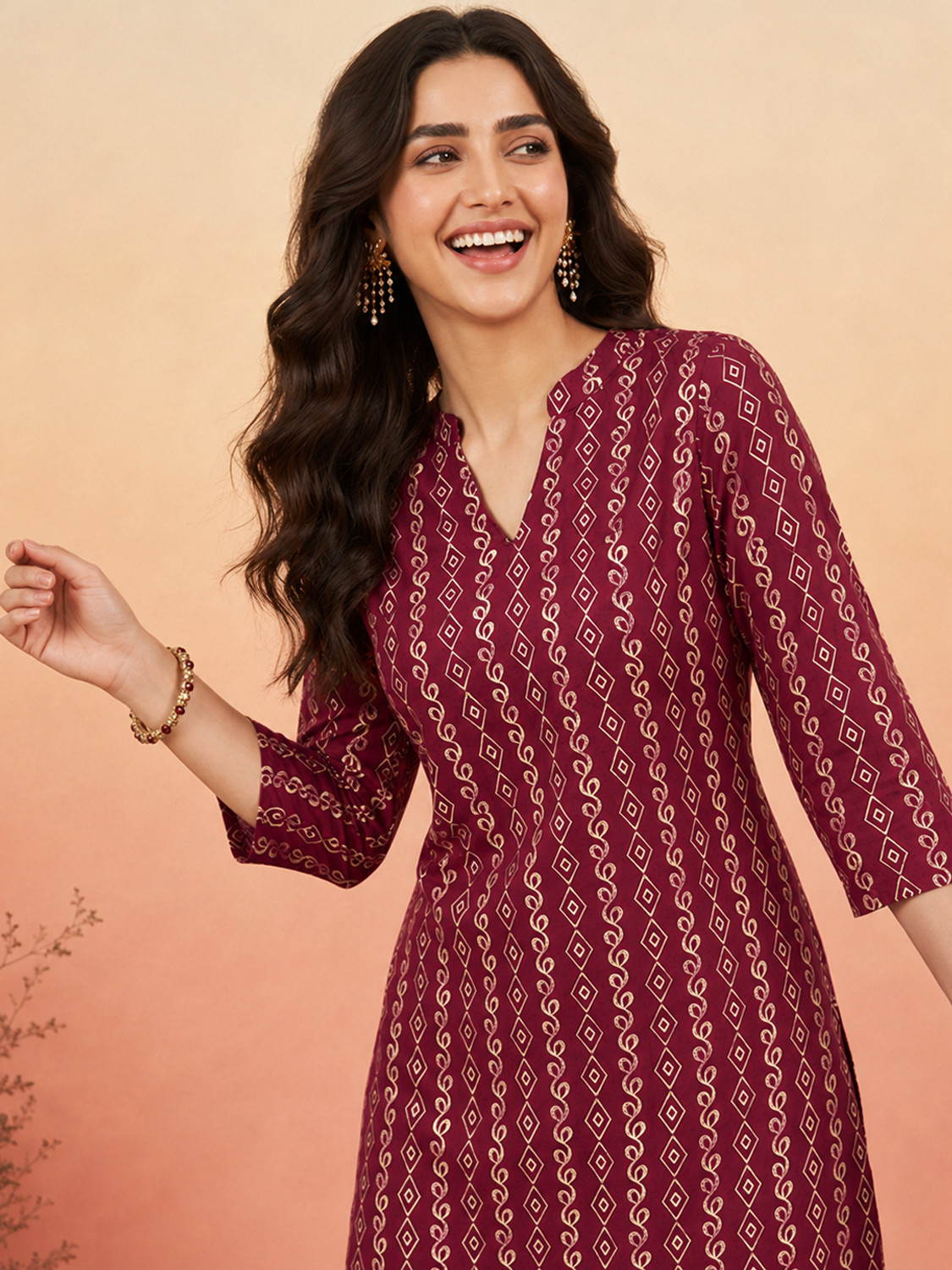 Image of Janasya Women Geometric Print Straight Kurta