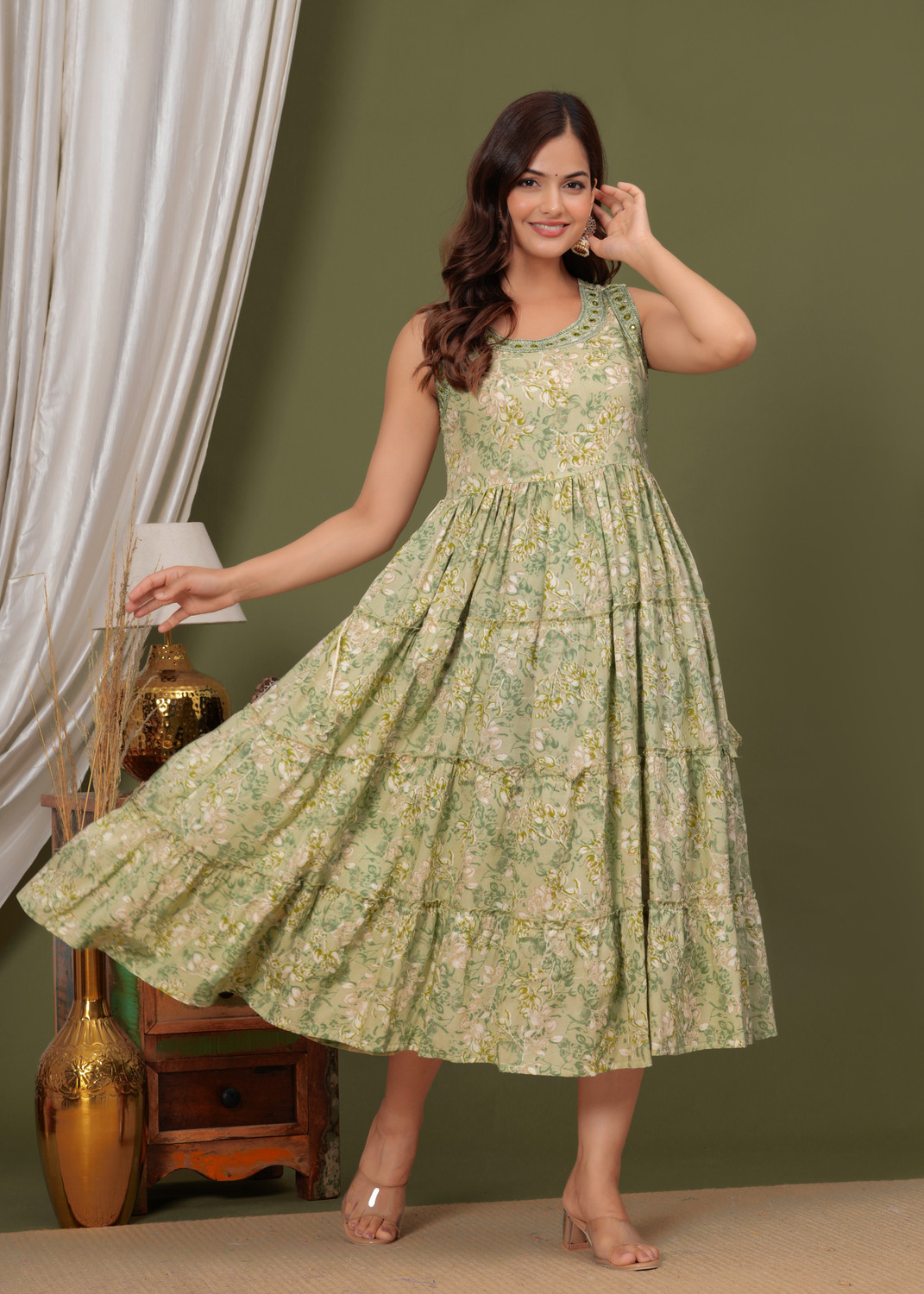 Image of HouseOfCommon Women Embroidered, Printed Flared Kurta