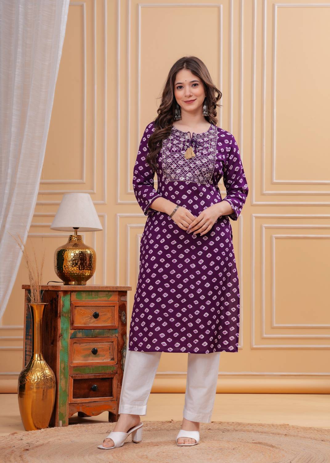Deepyog Women Printed Viscose Rayon Straight Kurta (Purple)