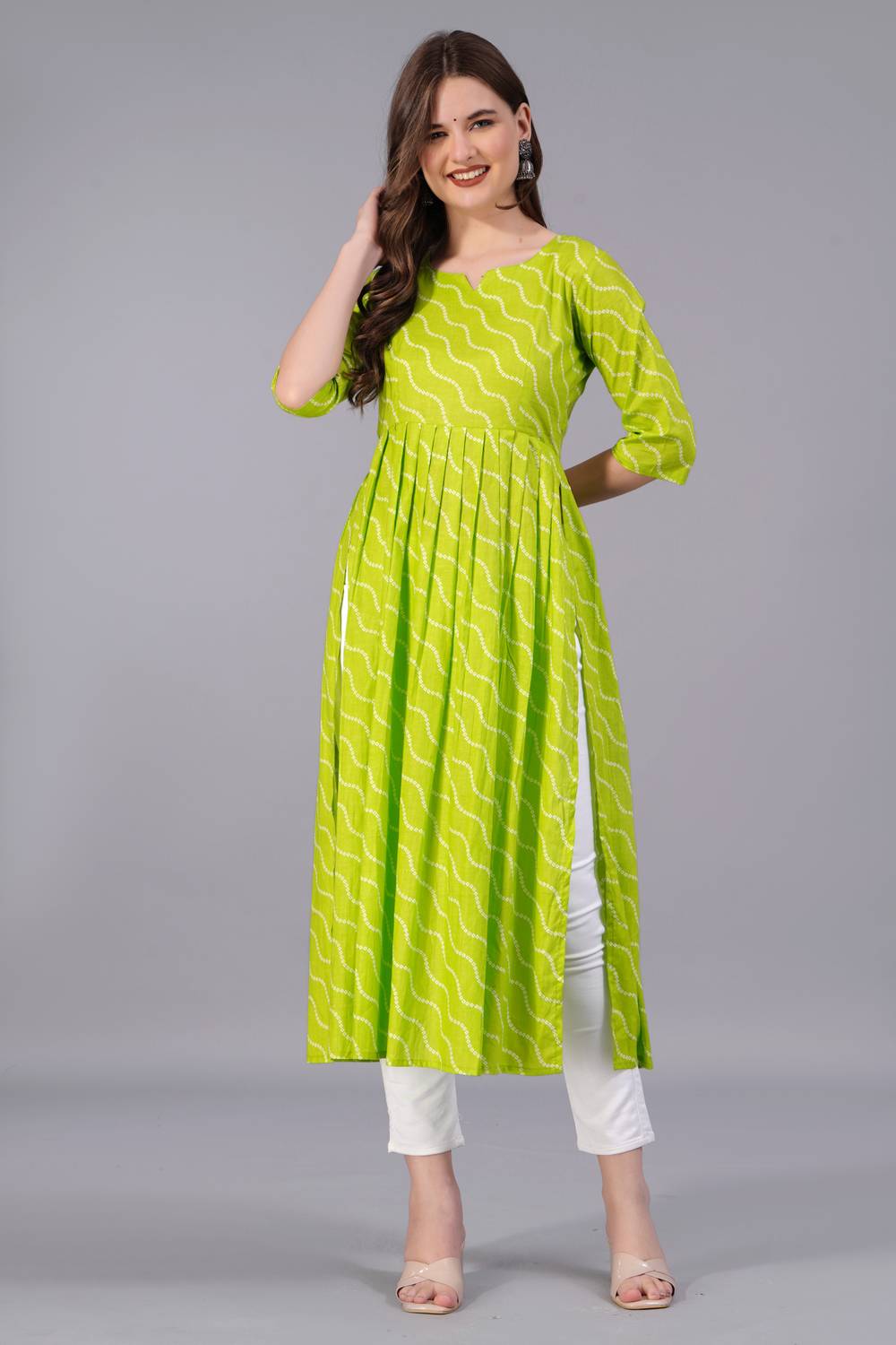 Dress21 Women Printed Viscose Rayon Flared Kurta (White, Light Gr