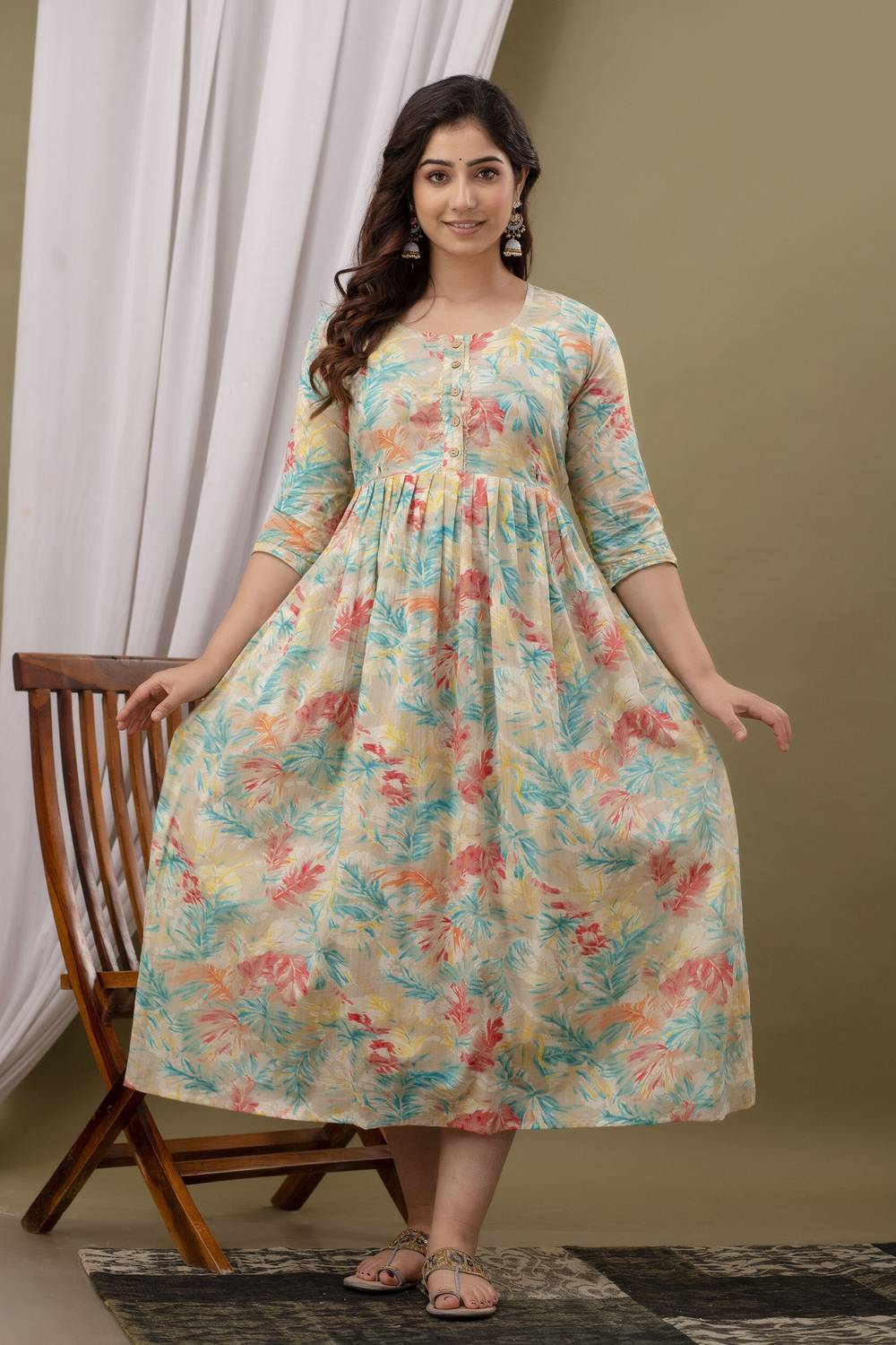 Madfury Women Printed Pure Cotton Anarkali Kurta (Multicolor)