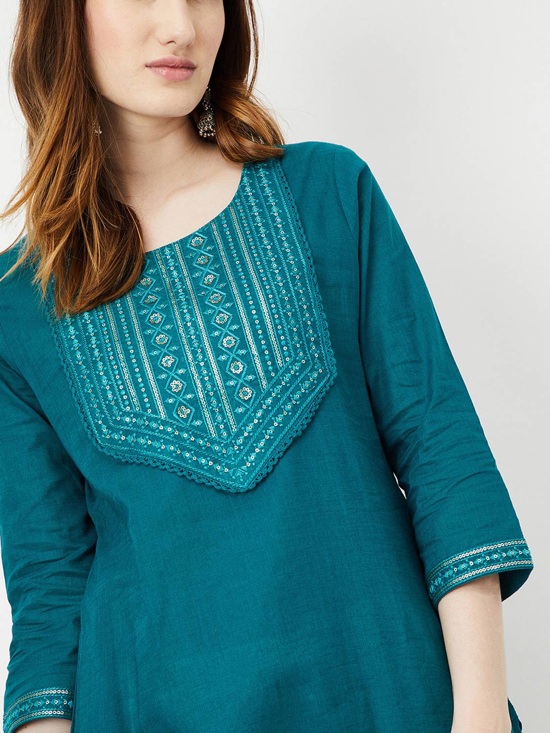 max Women Printed Cotton Blend Straight Kurta (Blue)