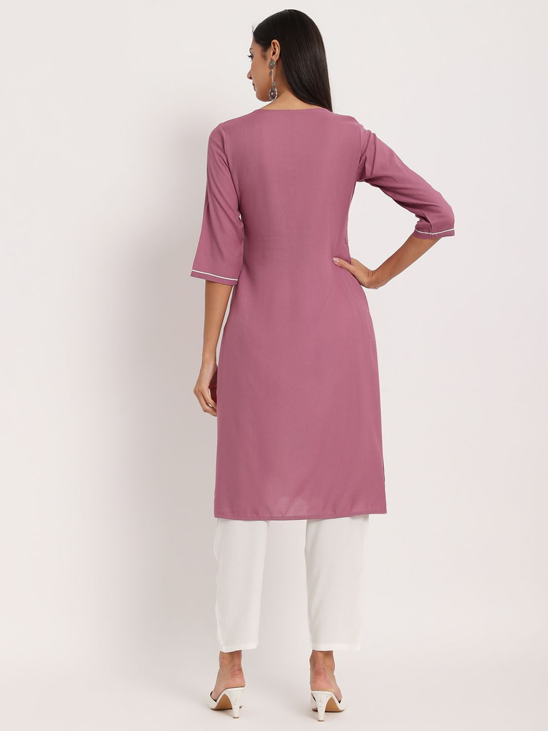 Image of ANGITA Women Chikan Embroidery A-line Kurta