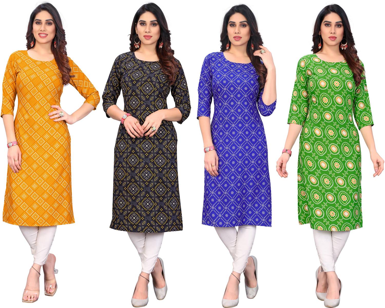 KETAKI FASHION Pack of 4 Women Printed Crepe Straight Kurta (Mult