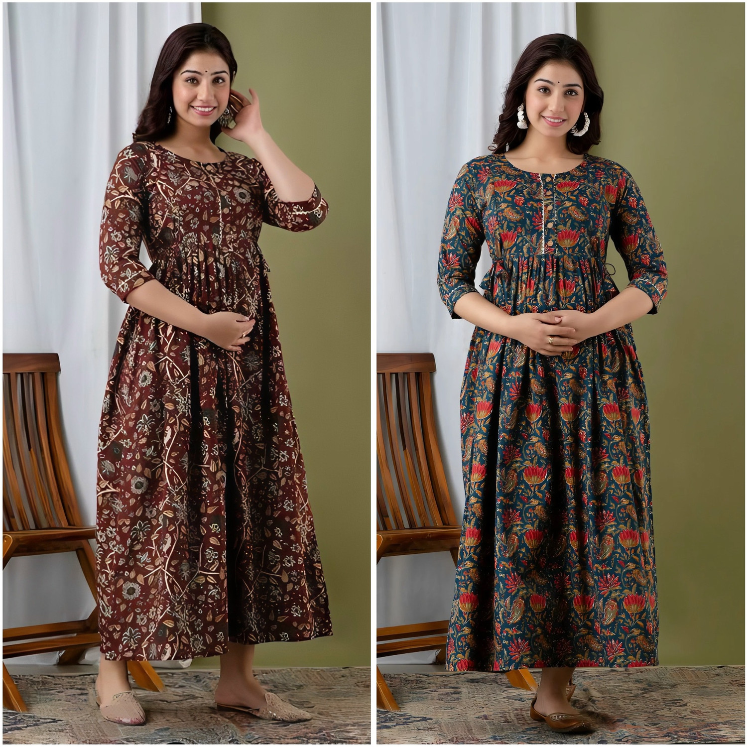 Image of The JD Women Floral Print, Printed Anarkali Kurta