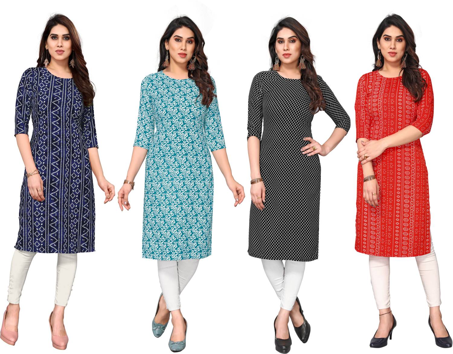 KETAKI FASHION Pack of 4 Women Printed Crepe Straight Kurta (Mult