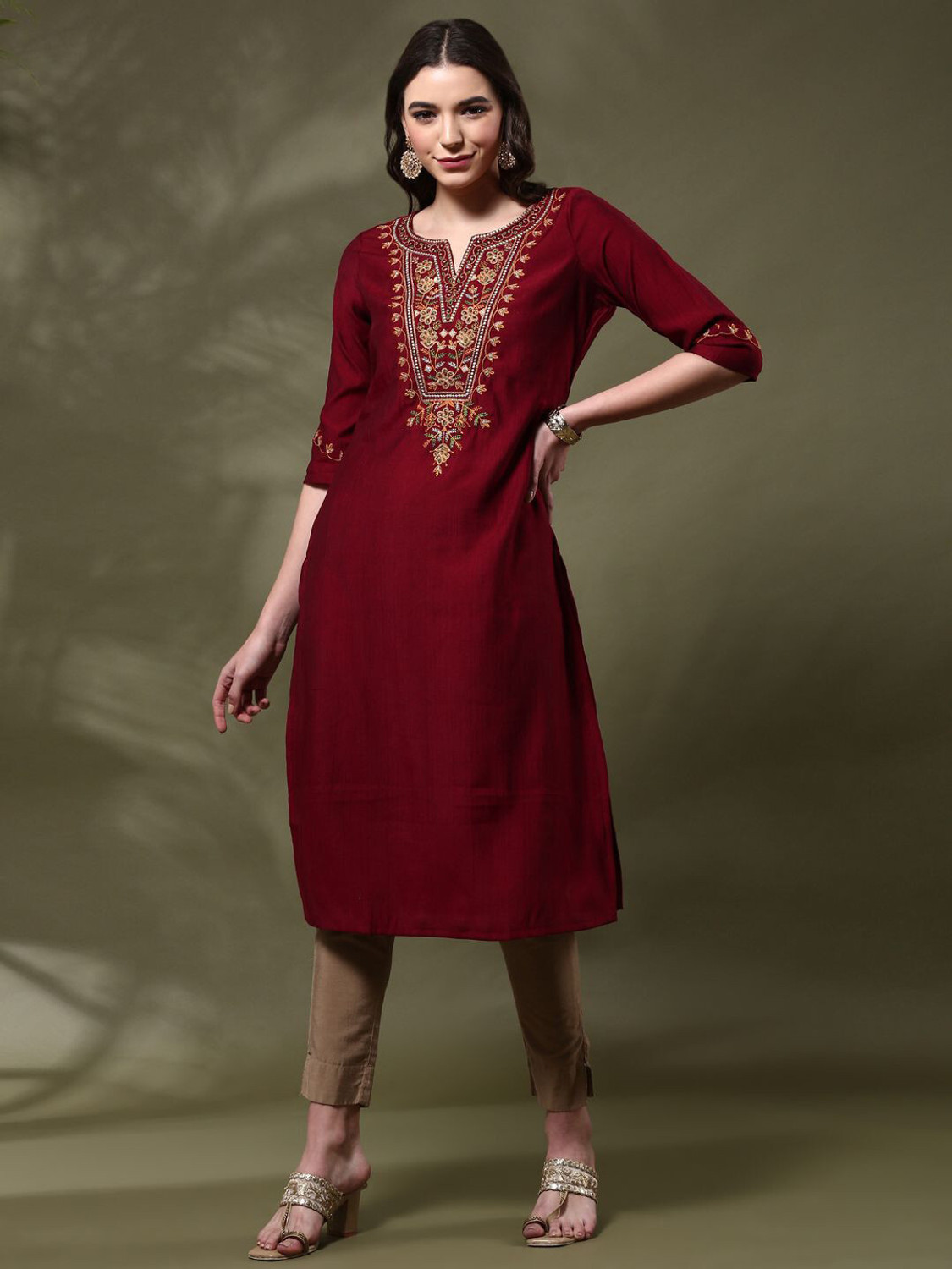 Image of Punky Women Embroidered Straight Kurta