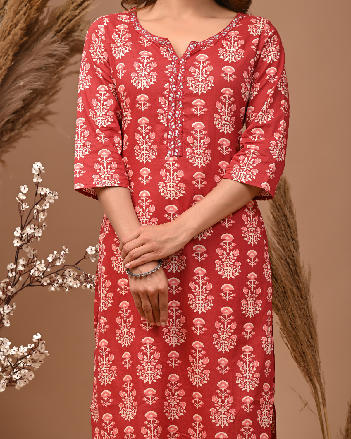 Image of Rimeline Fashion Women Printed, Embroidered Straight Kurta
