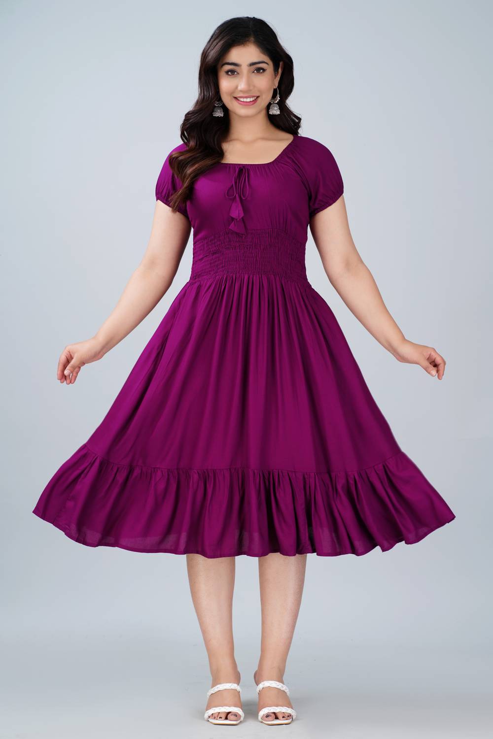 Yakshit Women Solid Viscose Rayon Anarkali Kurta (Purple)