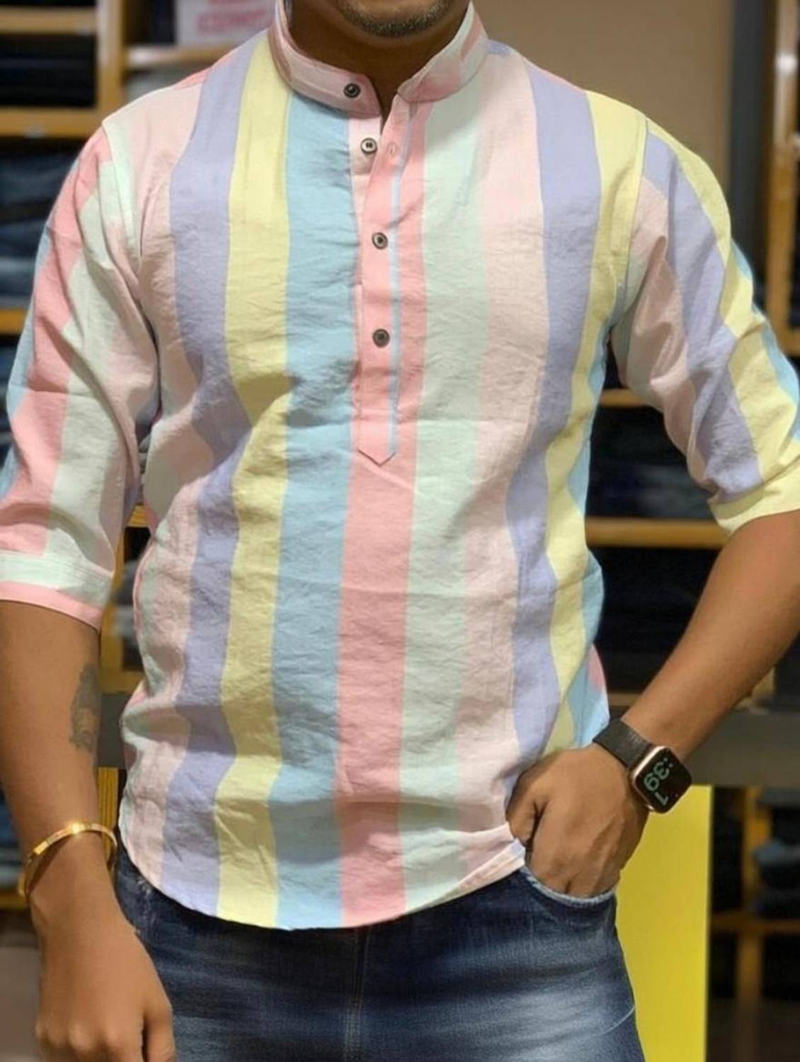 Bhaveshbhaibusa Men Striped Straight Kurta