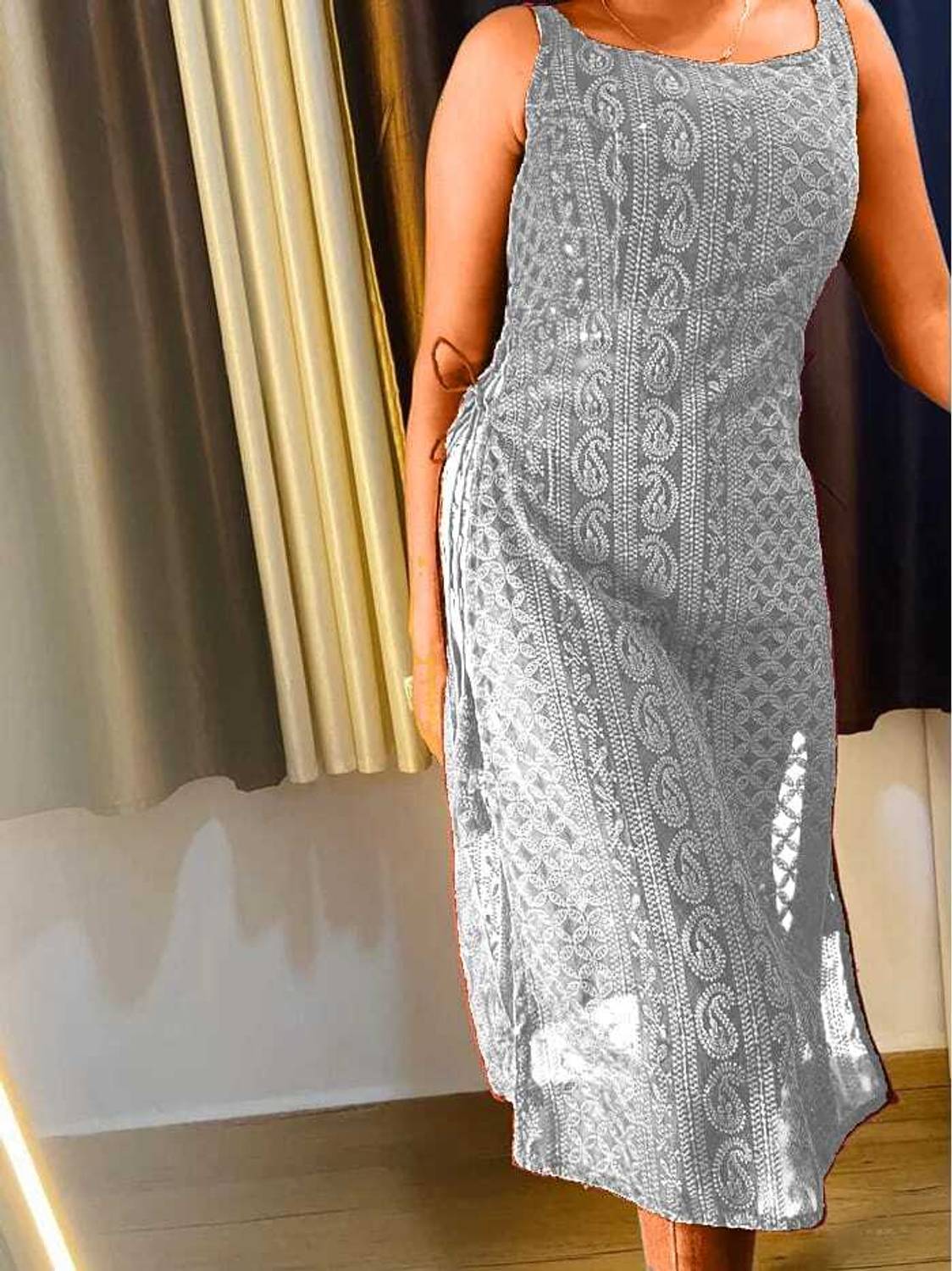 ParrotCreation Women Chikan Embroidery Georgette Flared Kurta (Gr