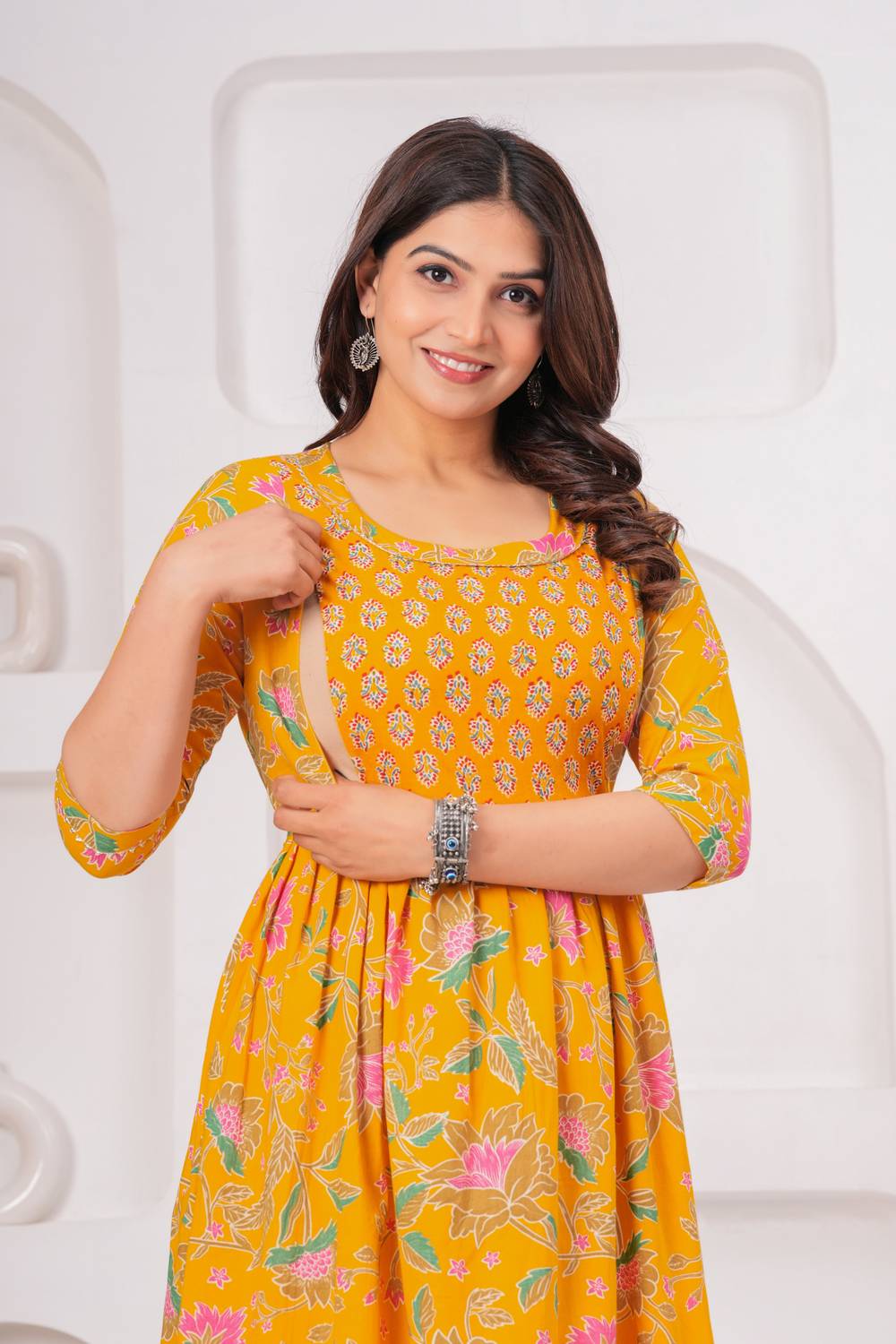 ANUOM Women Floral Print Anarkali Kurta