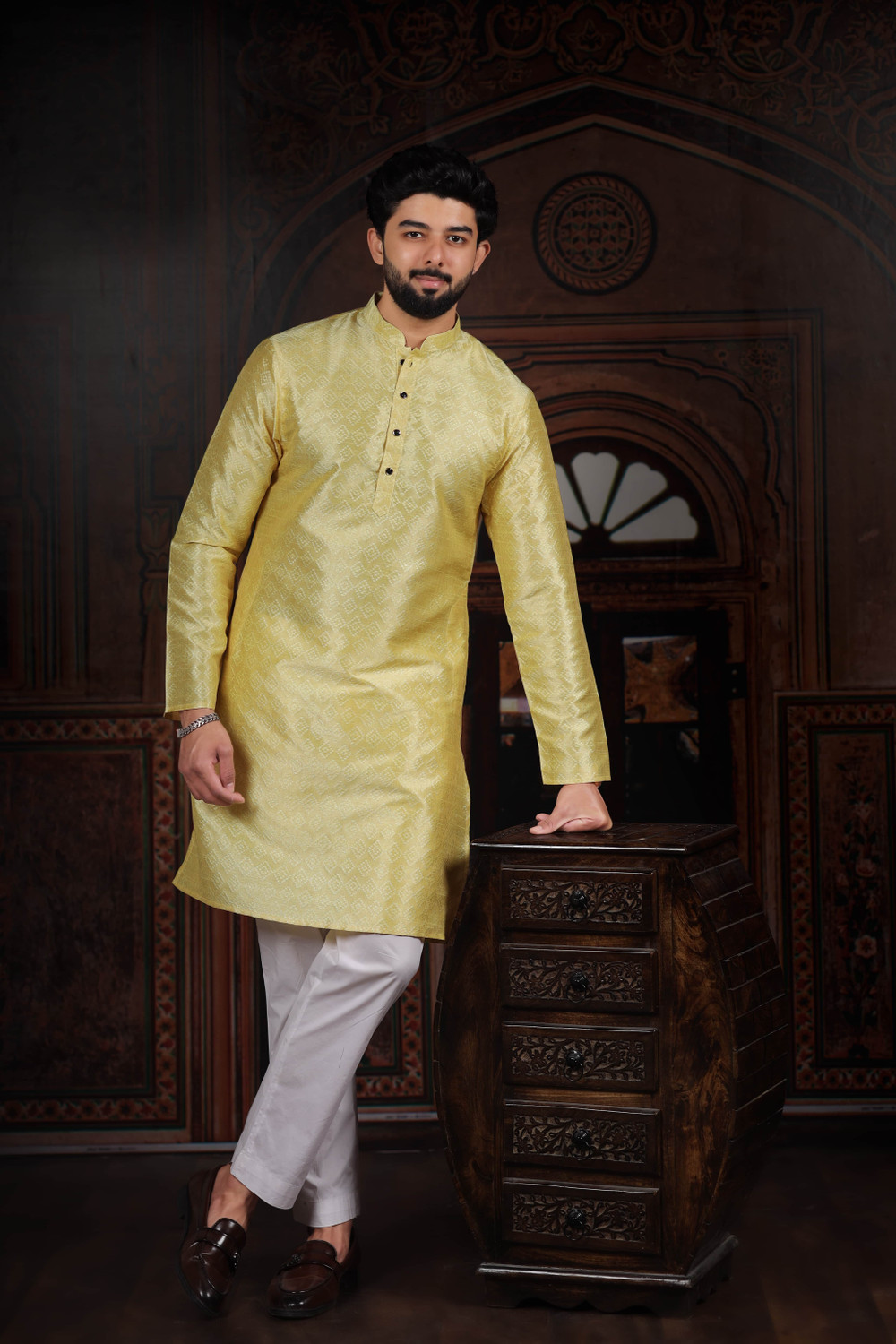 Image of Koshin Men Art Silk Kurta Pyjama Set
