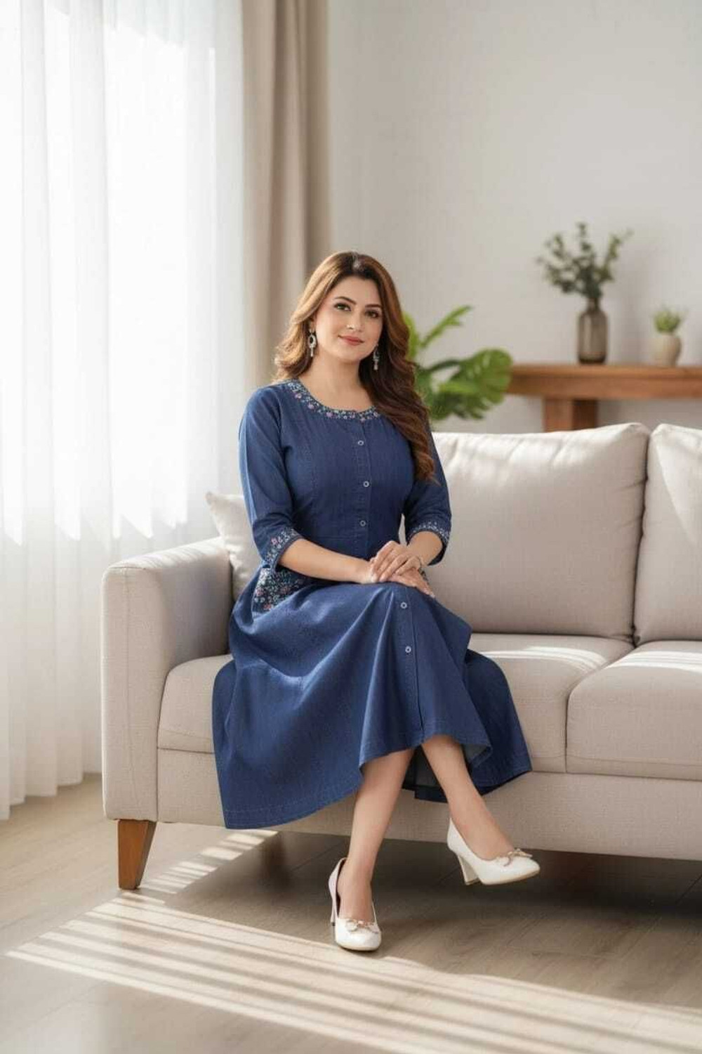 Image of sthreevsatra Women Embroidered A-line Kurta
