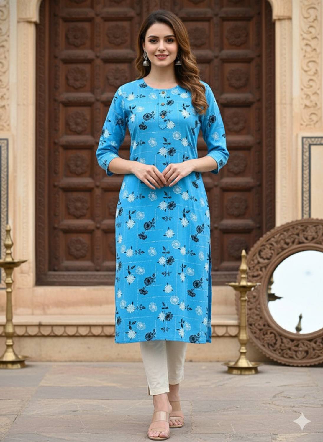 Saka Designs Women Printed Viscose Rayon Straight Kurta (Blue)