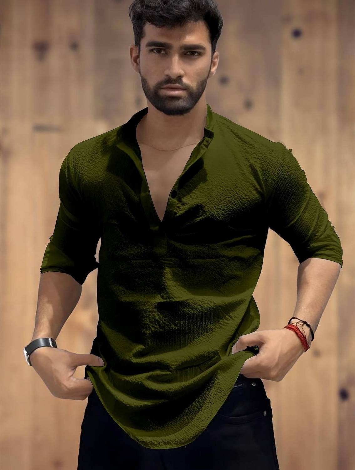 COMBRAIDED Men Self Design Straight Kurta - Image 1