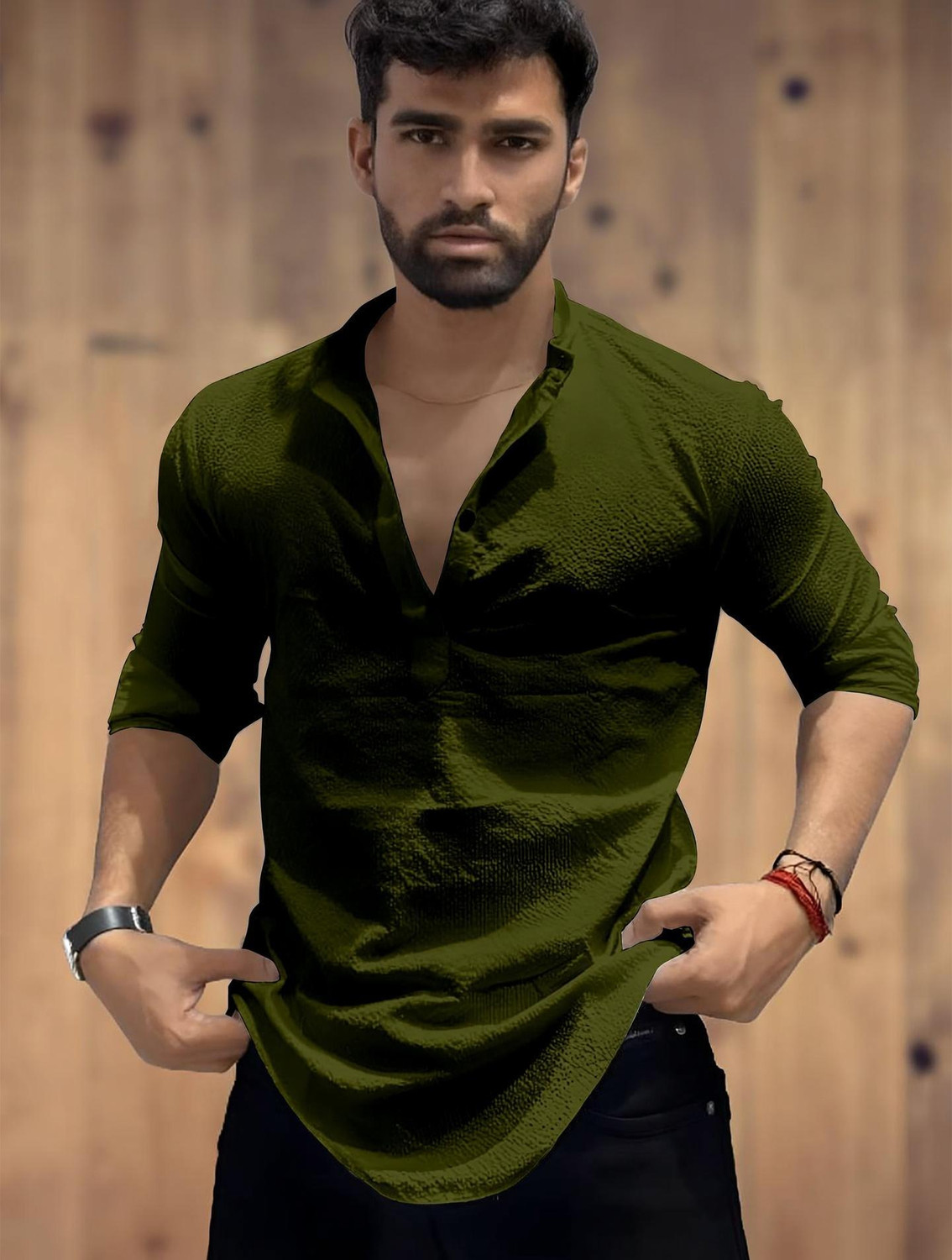 Image of COMBRAIDED Men Self Design Straight Kurta