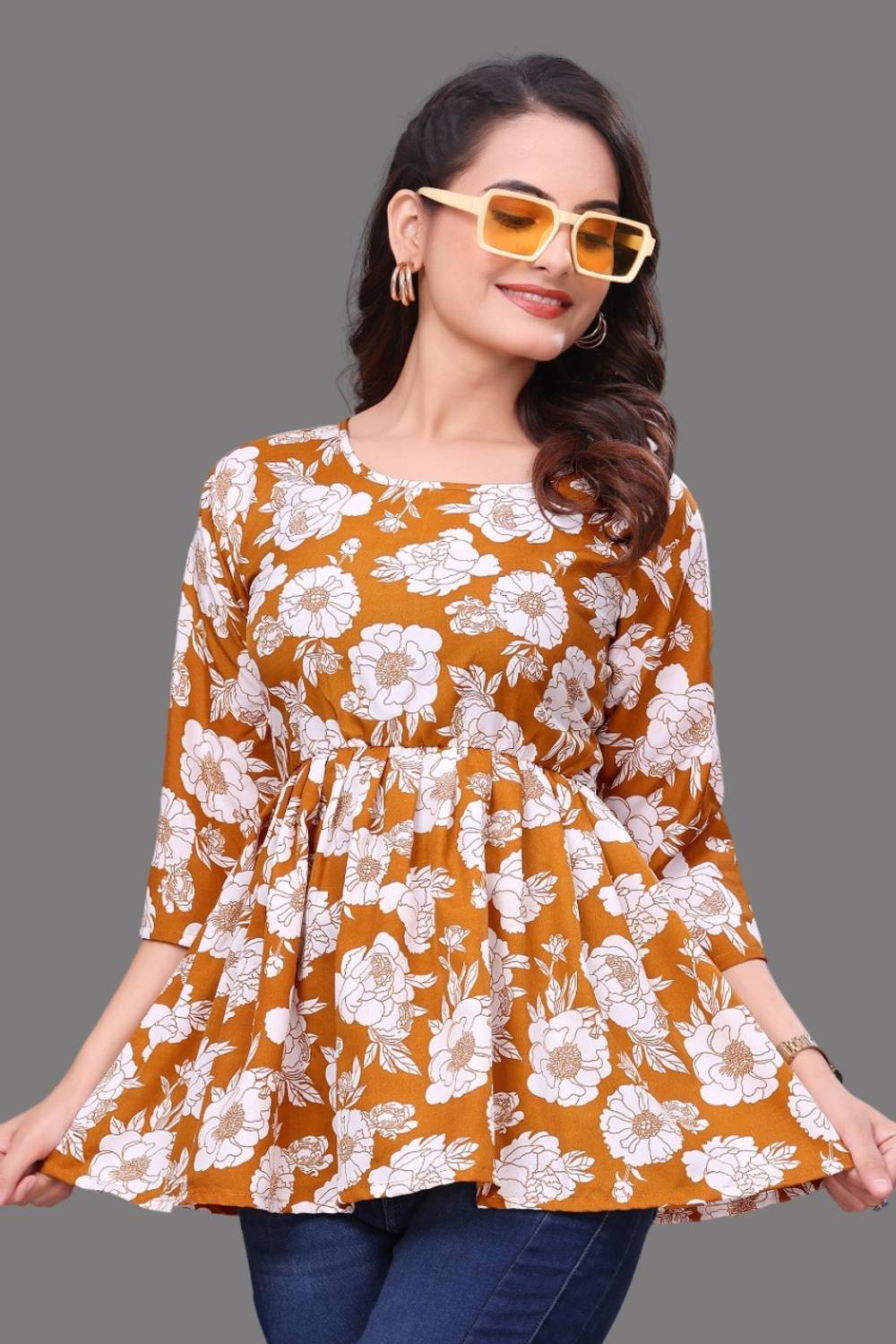 BLACKBIRD Printed Crepe Flared Kurta for Women