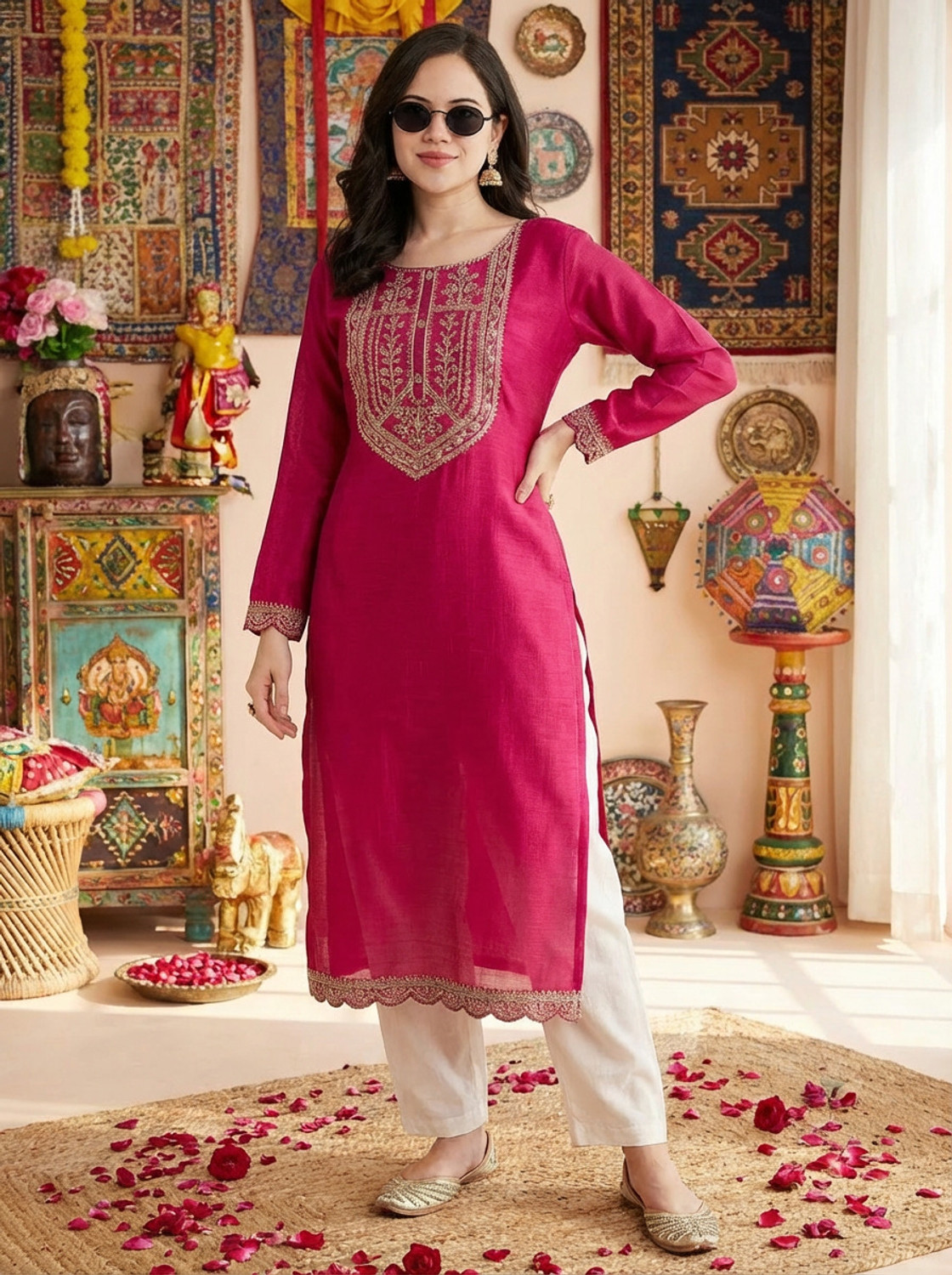 Image of HOUSE OF SETHIA Women Embroidered Straight Kurta