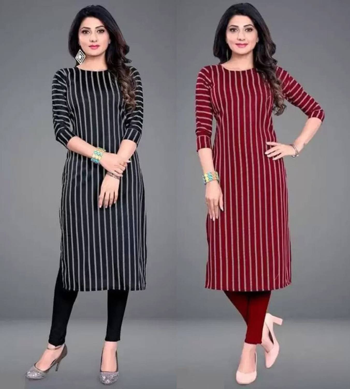 AK Fashion Pack of 2 Women Printed Crepe Straight Kurta (Multicol