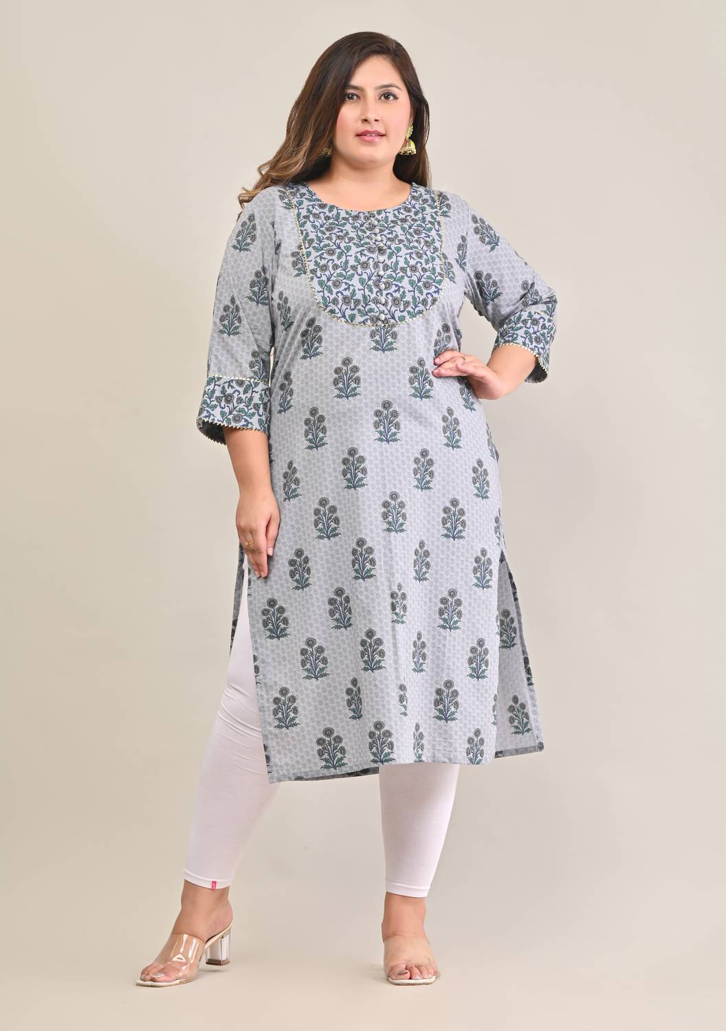 Swasti Women Printed Pure Cotton Straight Kurta (Grey)