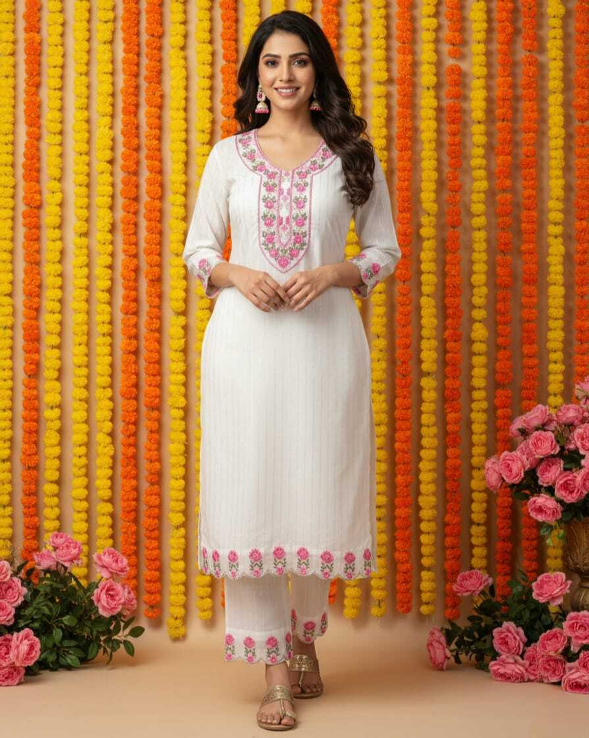 Image of DALIVD X Women Embroidered Straight Kurta
