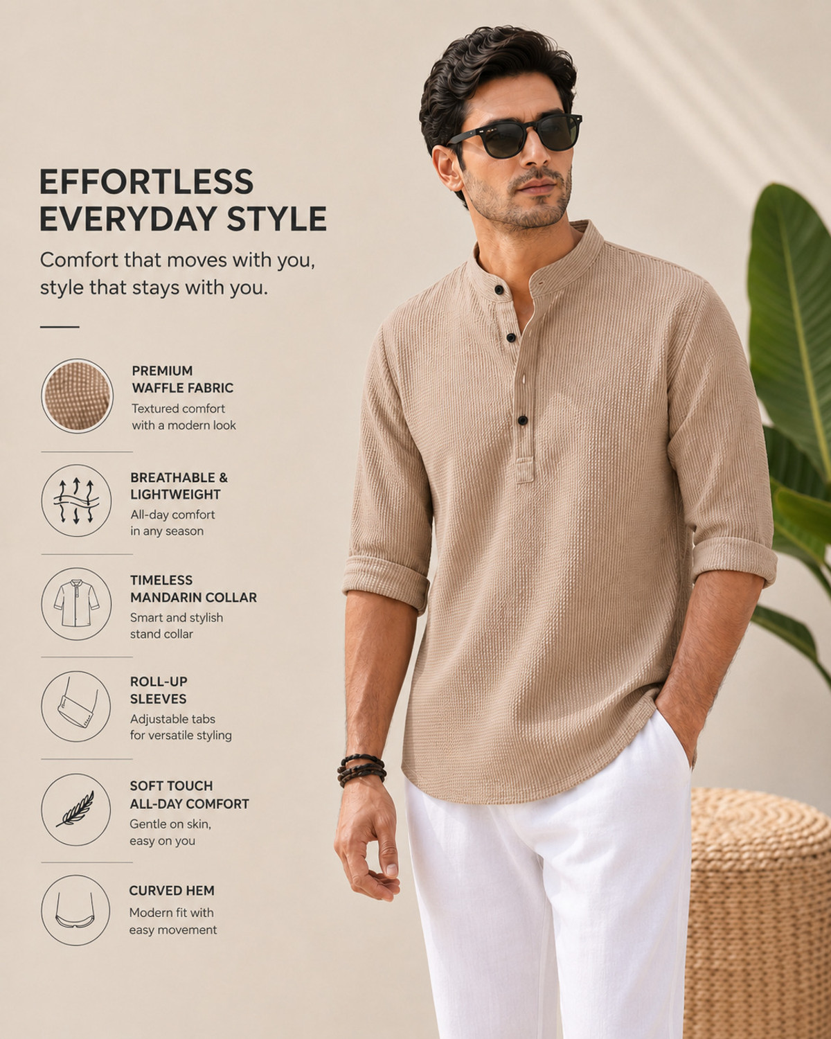 Image of HOODLER Men Self Design Straight Kurta