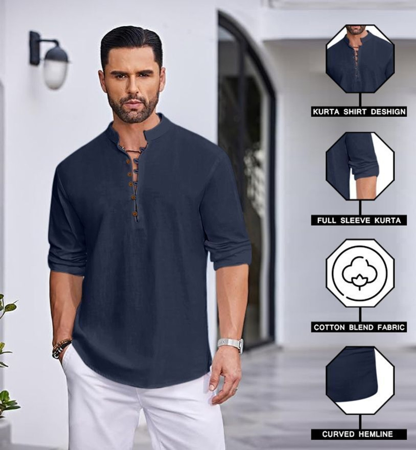 Image of ROYAL SCOUT Men Solid Straight Kurta