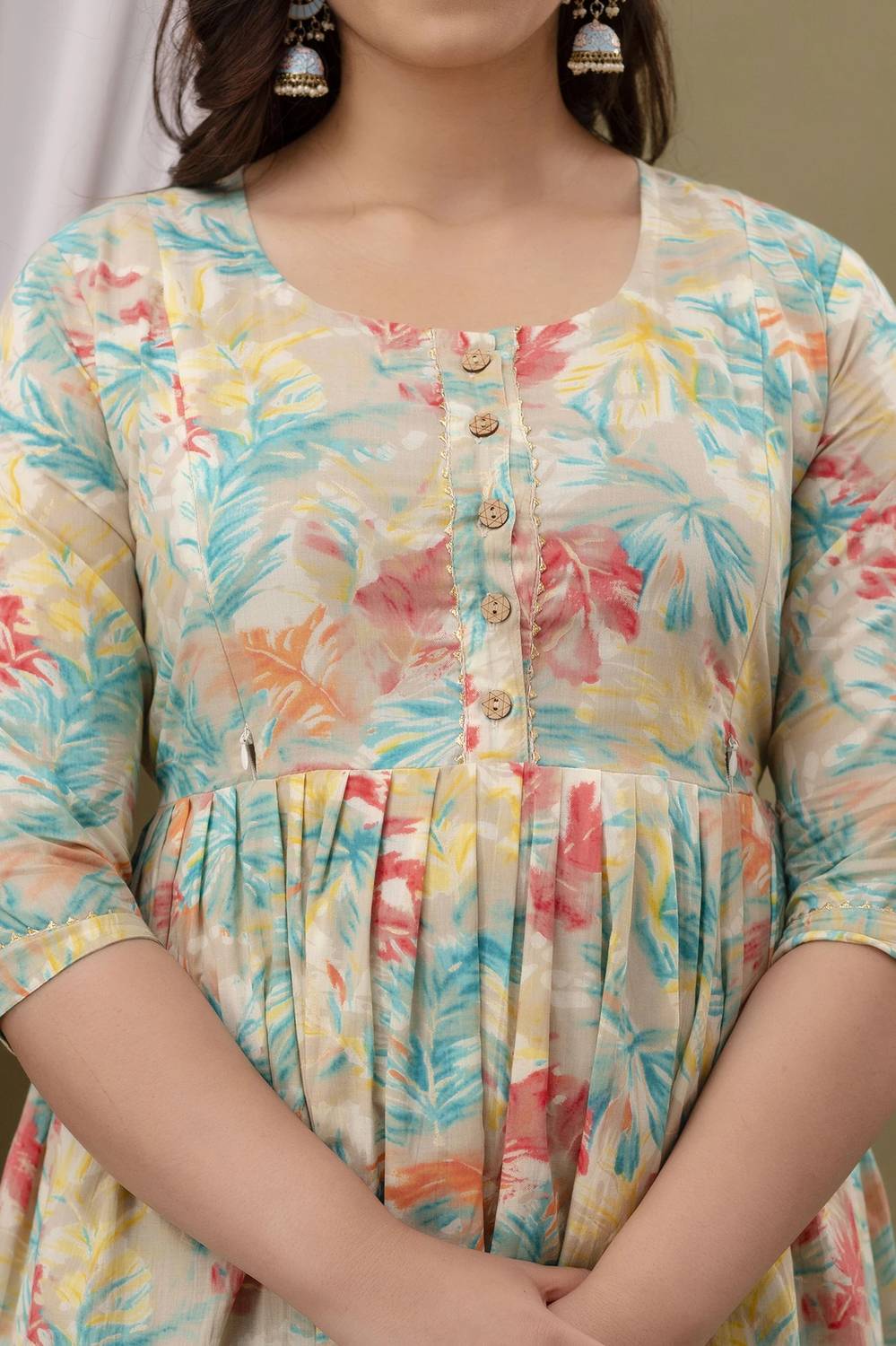 Madfury Women Printed Pure Cotton Anarkali Kurta (Multicolor)