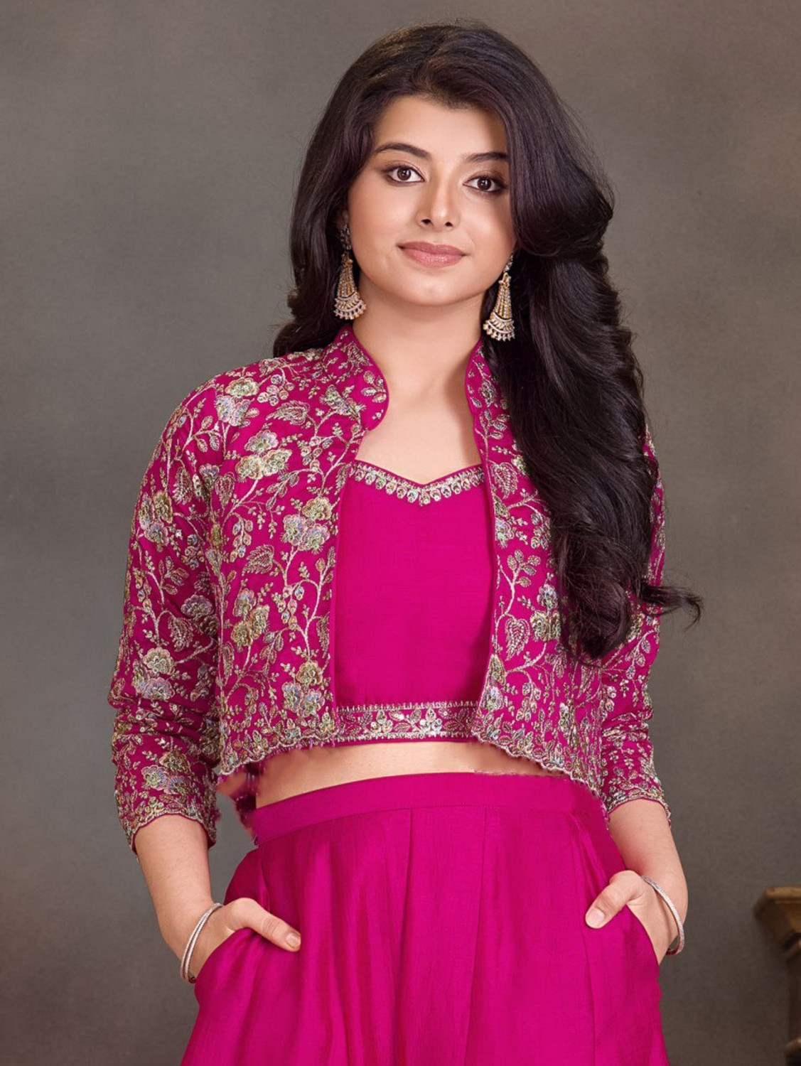 Image of Prutha Fashion Women Crop Top Palazzo Ethnic Jacket Set
