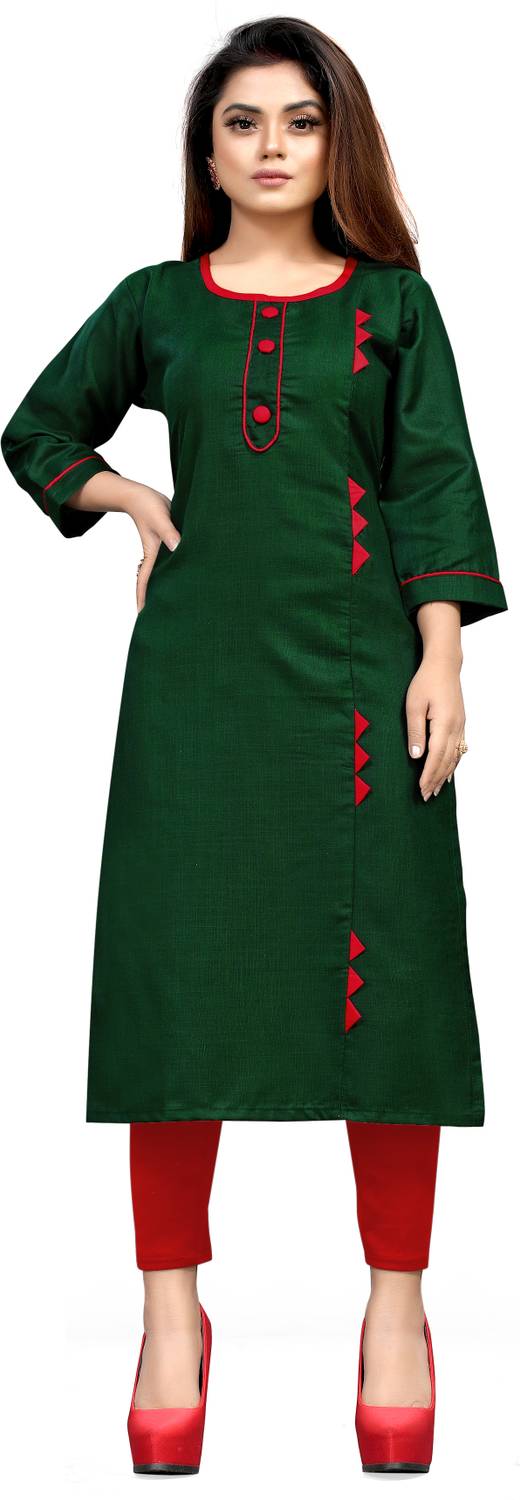 AAI MOGAL Pack of 2 Women Solid Cotton Blend Straight Kurta (Gree