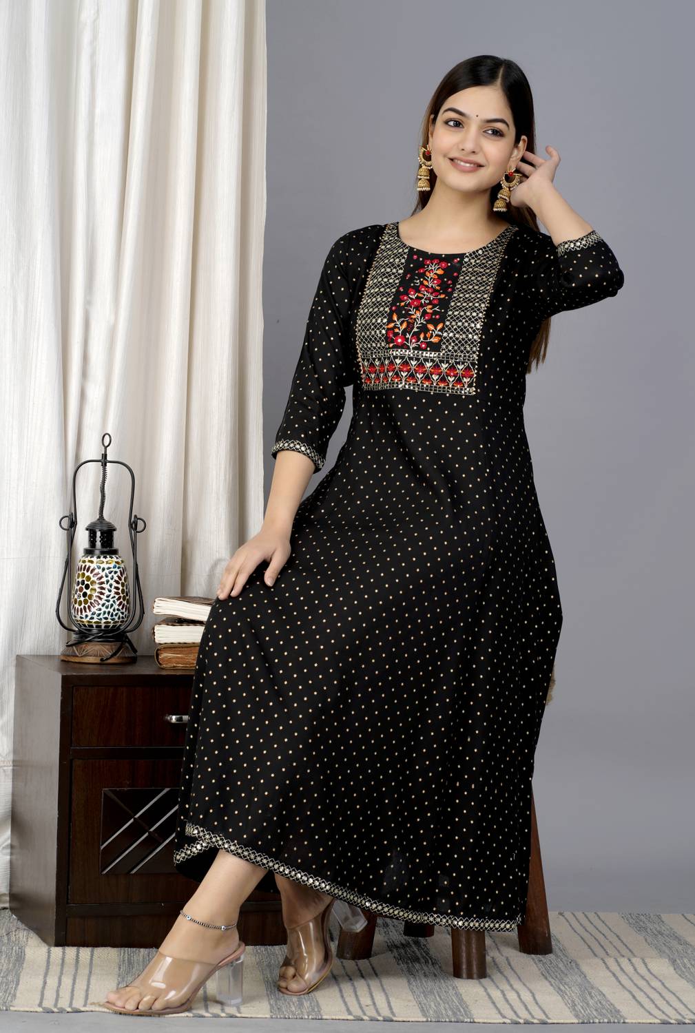 ANJAYA Women Printed Flared Kurta